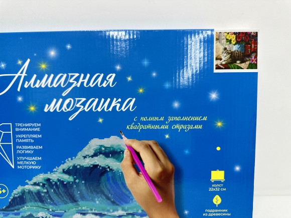 Алмаз. моз. квадратная 22x32 (класс.) с подр., полн.заполн.(24цв) Котенок и натюрморт (Арт. НД-8553)